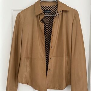 Giorgio Armani Tan Leather Jacket Classic Minimalist Design